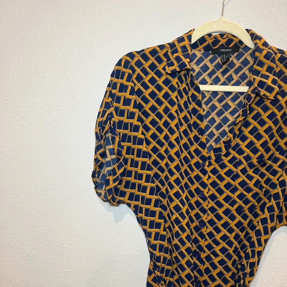 Forever 21 Blue and Mustard Short Dress Size M - Picture 3 of 13